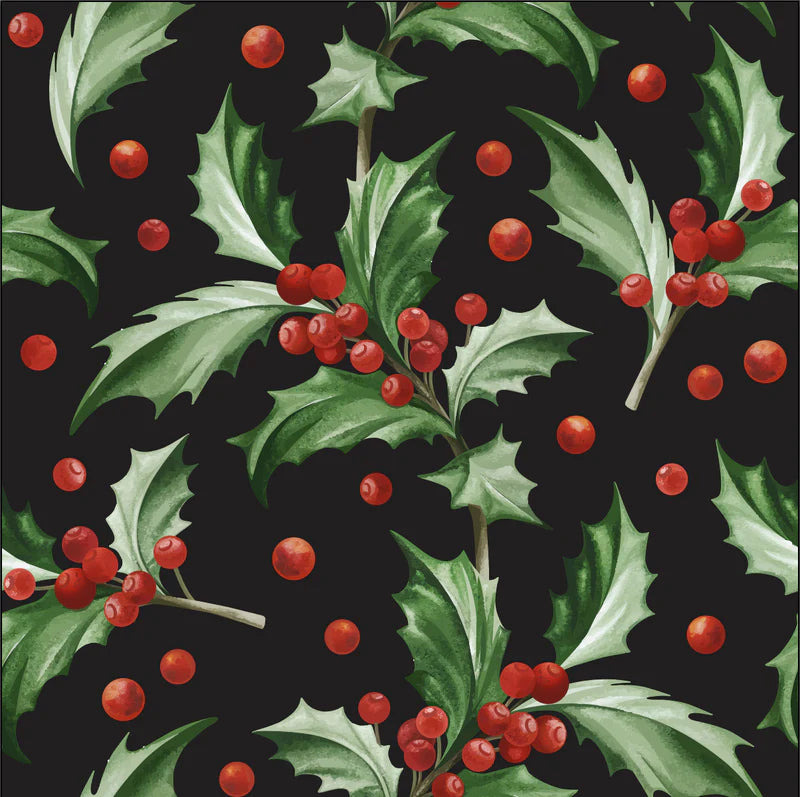 Reusable Gift Bag Set - Holly on Black